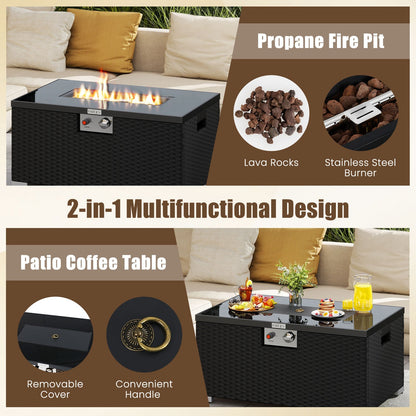 2-Piece outdoor rattan fire table set with 32in gas fire pit lava rocks burner PatioJoy on Tampa Home & Garden Store