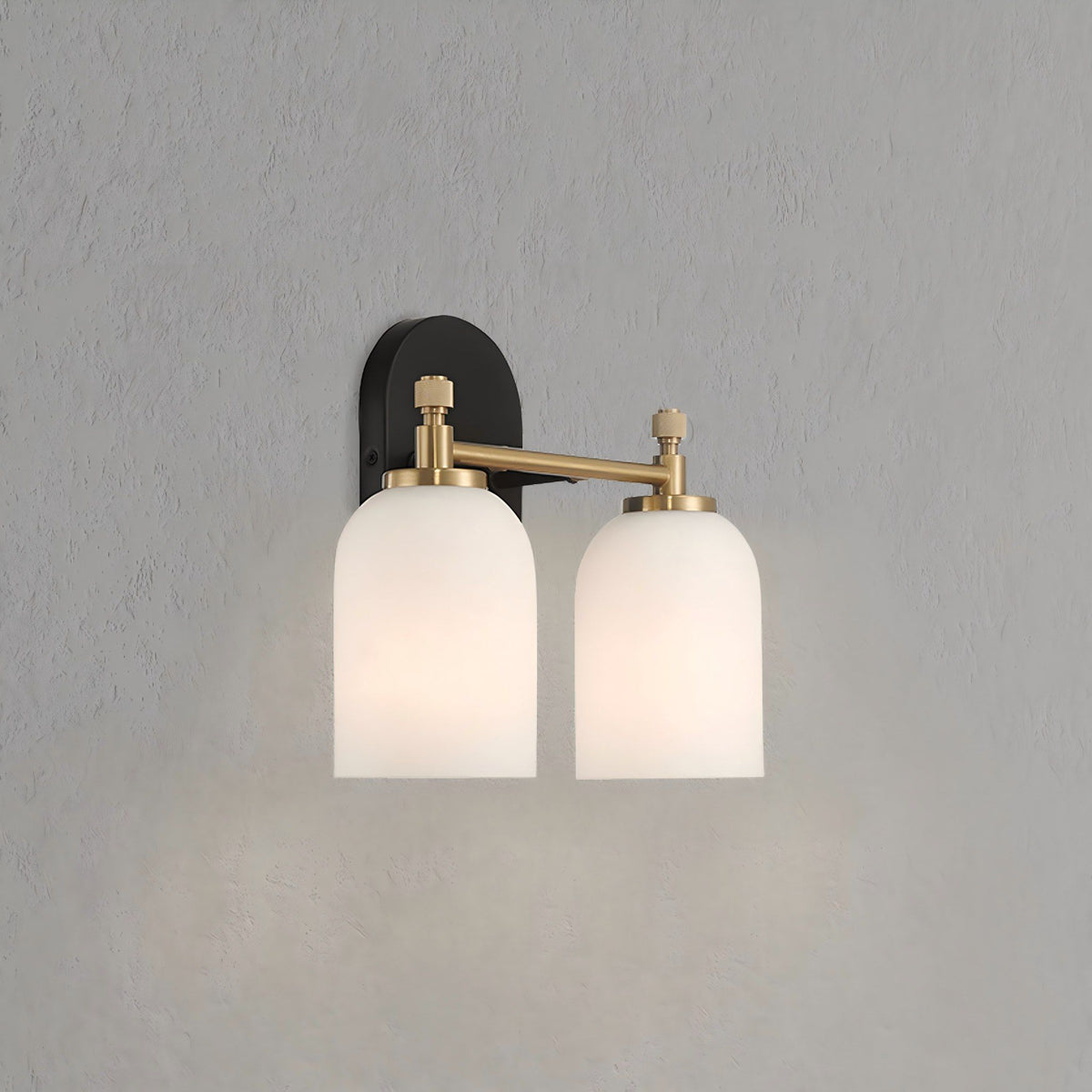 2-light vanity wall sconce with frosted glass shades in black and brass by HouseOfZazla on Tampa Home & Garden Store