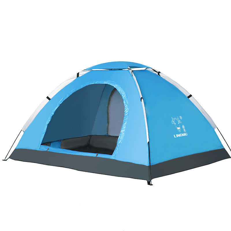 Single-layer blue camping tent with gray base, open doorway My Store on Tampa Home & Garden Store