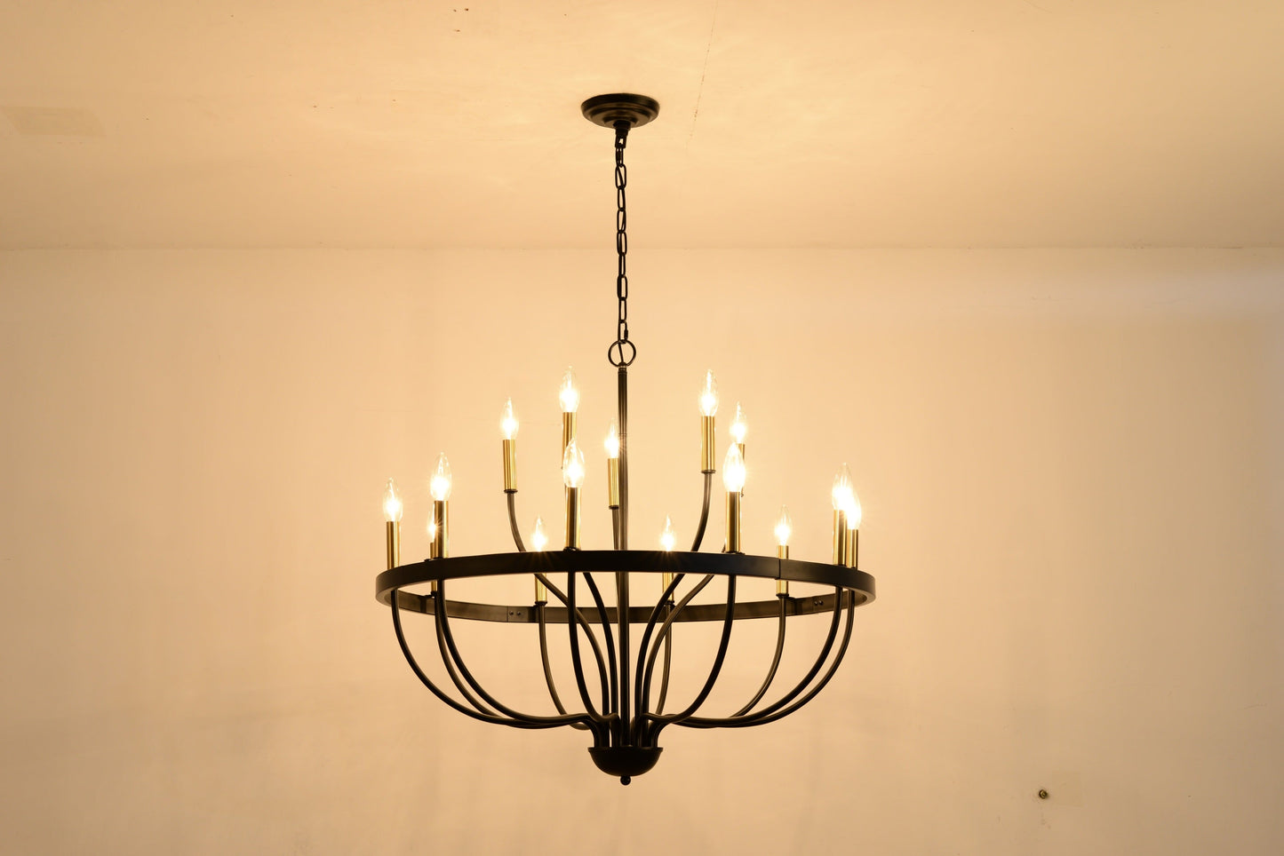 18-Light Industrial Iron Candle Chandelier by HouseOfZazla black iron frame with chain suspension on Tampa Home & Garden Store
