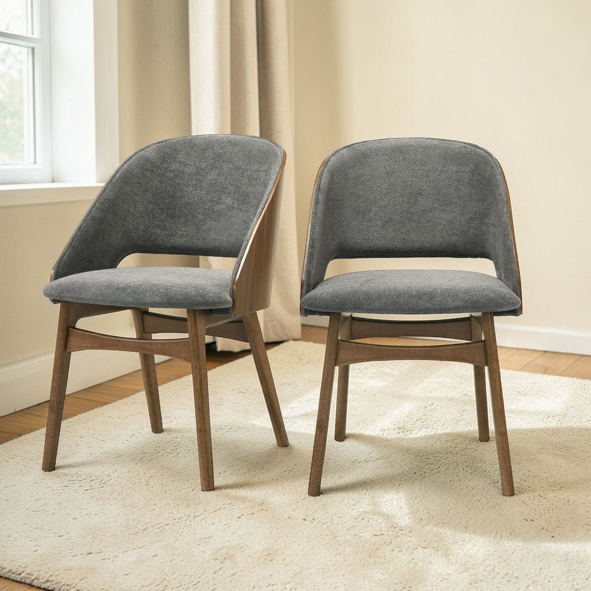 Gray walnut side chair set with padded cushions, set of 2, wood base on Tampa Home & Garden Store