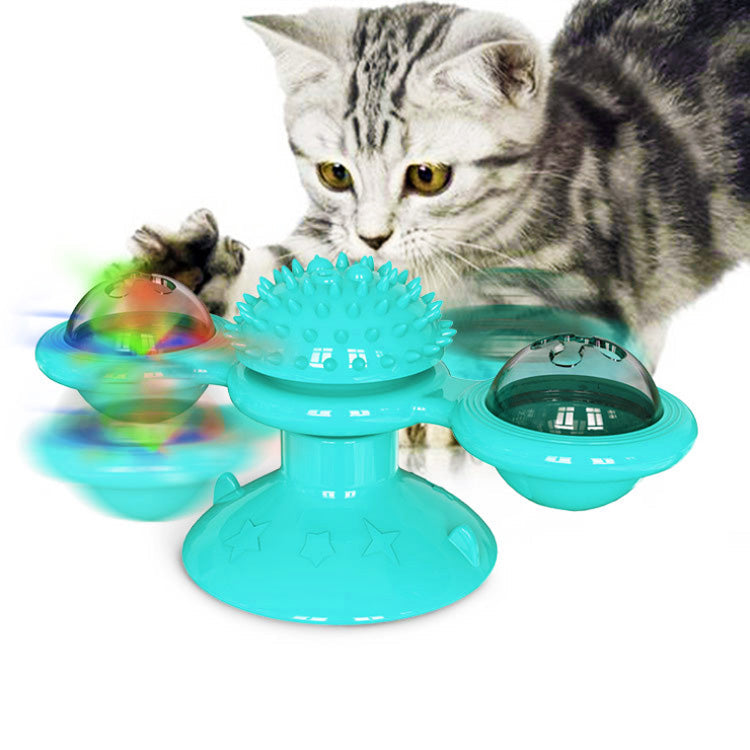 Sucker Turn Windmill Cat Toy turquoise three spinning balls and a spiked central ball for cats on Tampa Home & Garden Store