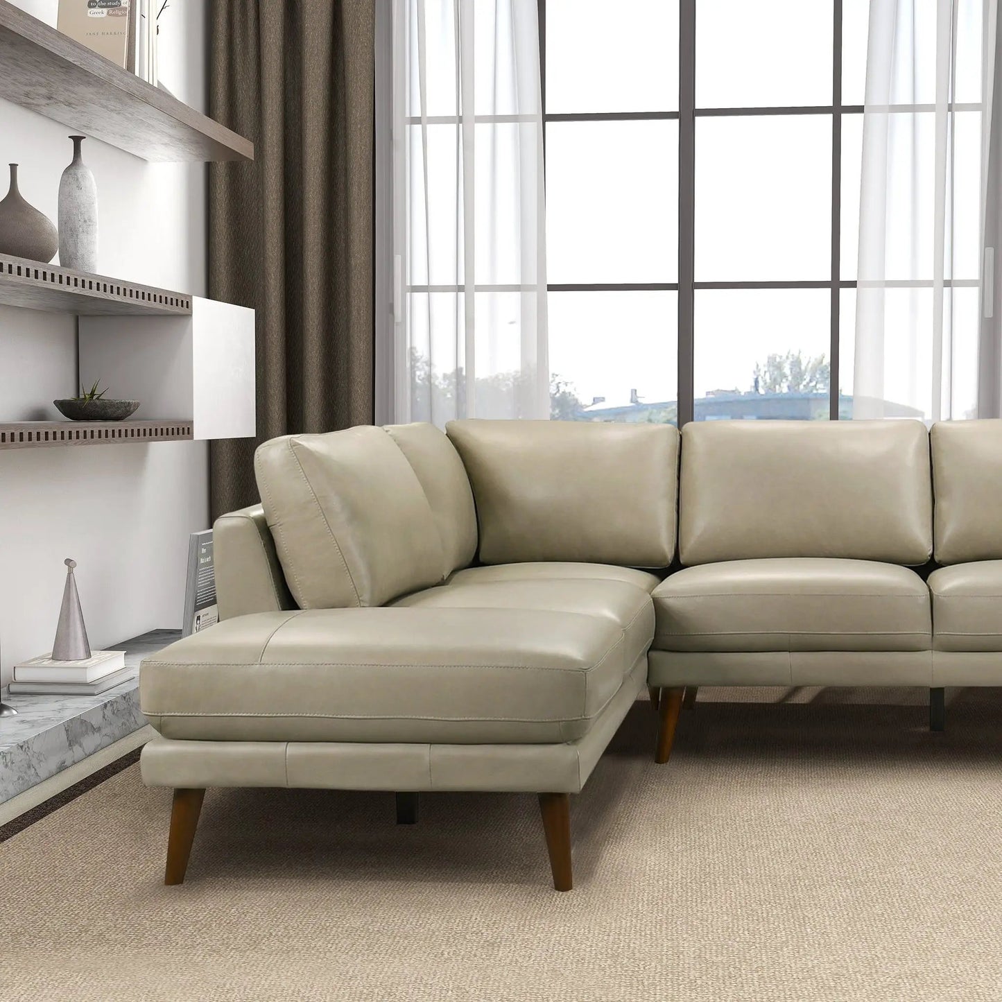 Benson sectional sofa with chaise beige leather by Unique Piece Furniture on Tampa Home & Garden Store