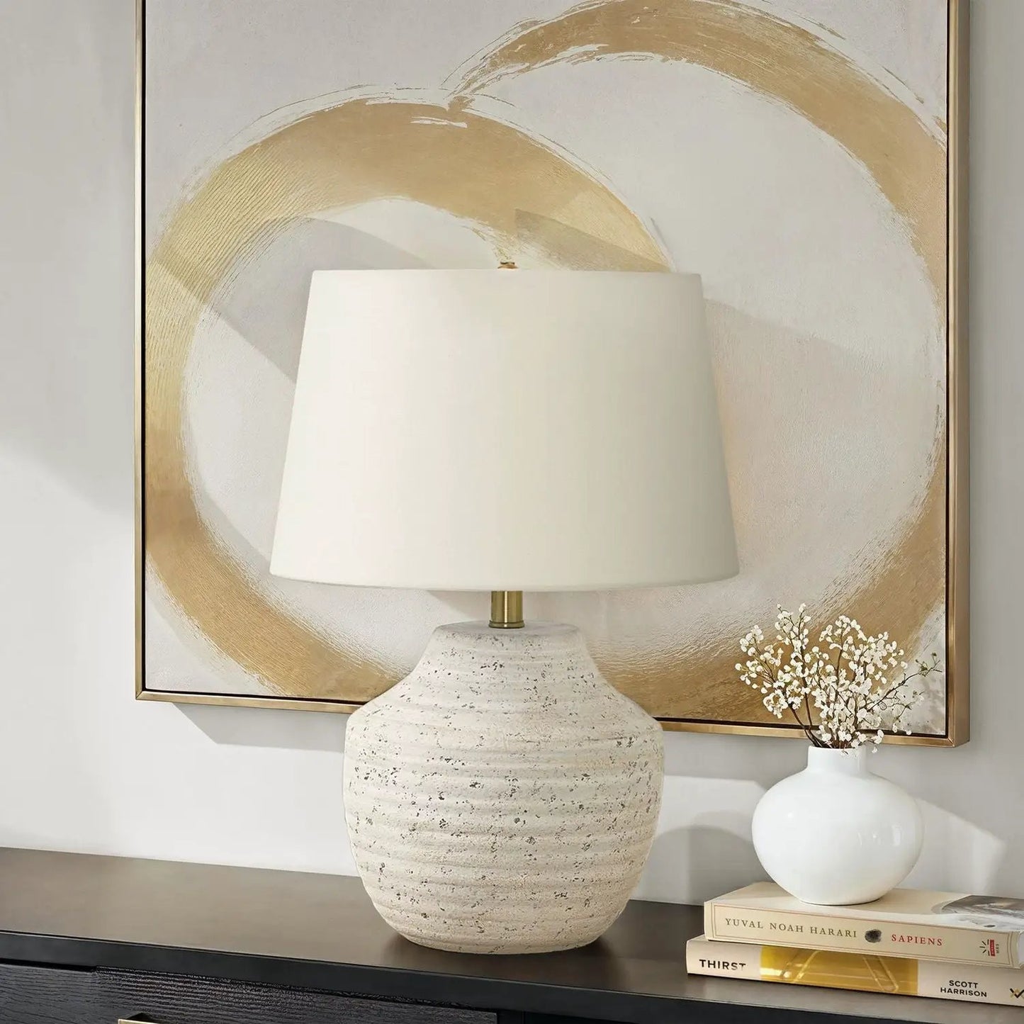 Concrete Cream Table Lamp with Ivory Shade