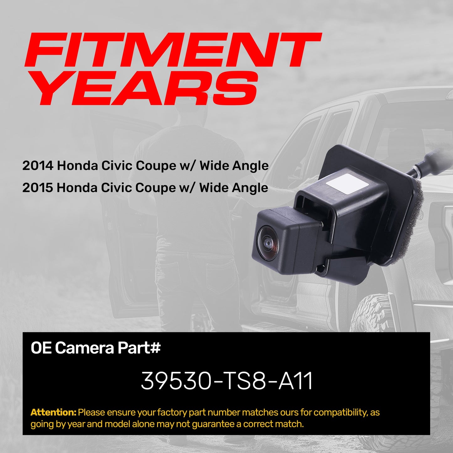 Master Tailgaters OEM backup camera for Honda Civic Coupe 2014-2015, wide-angle 39530-TS8-A11 on Tampa Home & Garden Store