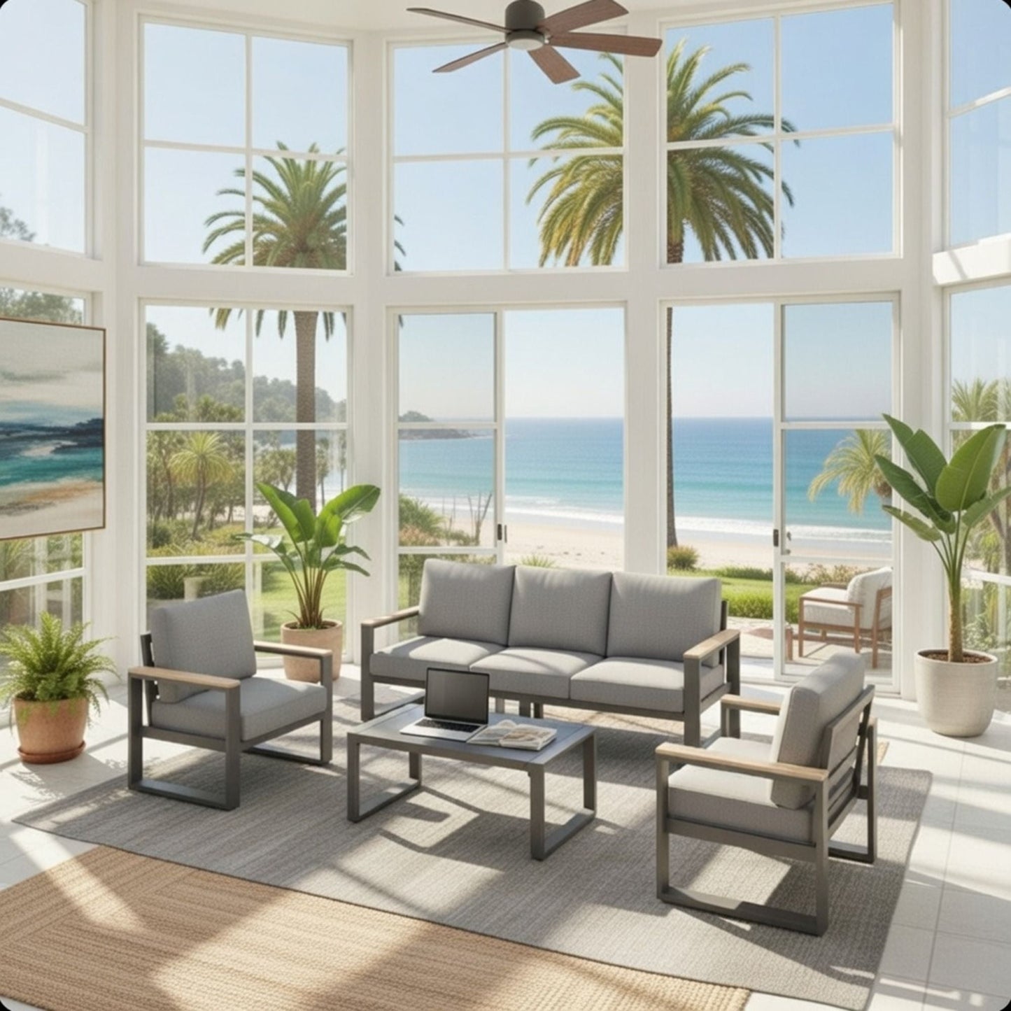 Modern Outdoor Sofa Set with the Coffee Table