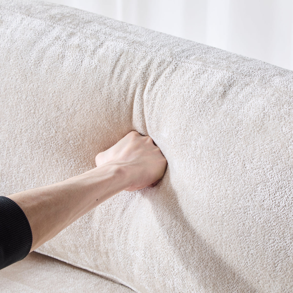 Emir 72in Square-Arm Boucle Sofa fabric close-up in beige boucle by HouseOfZazla on Tampa Home & Garden Store