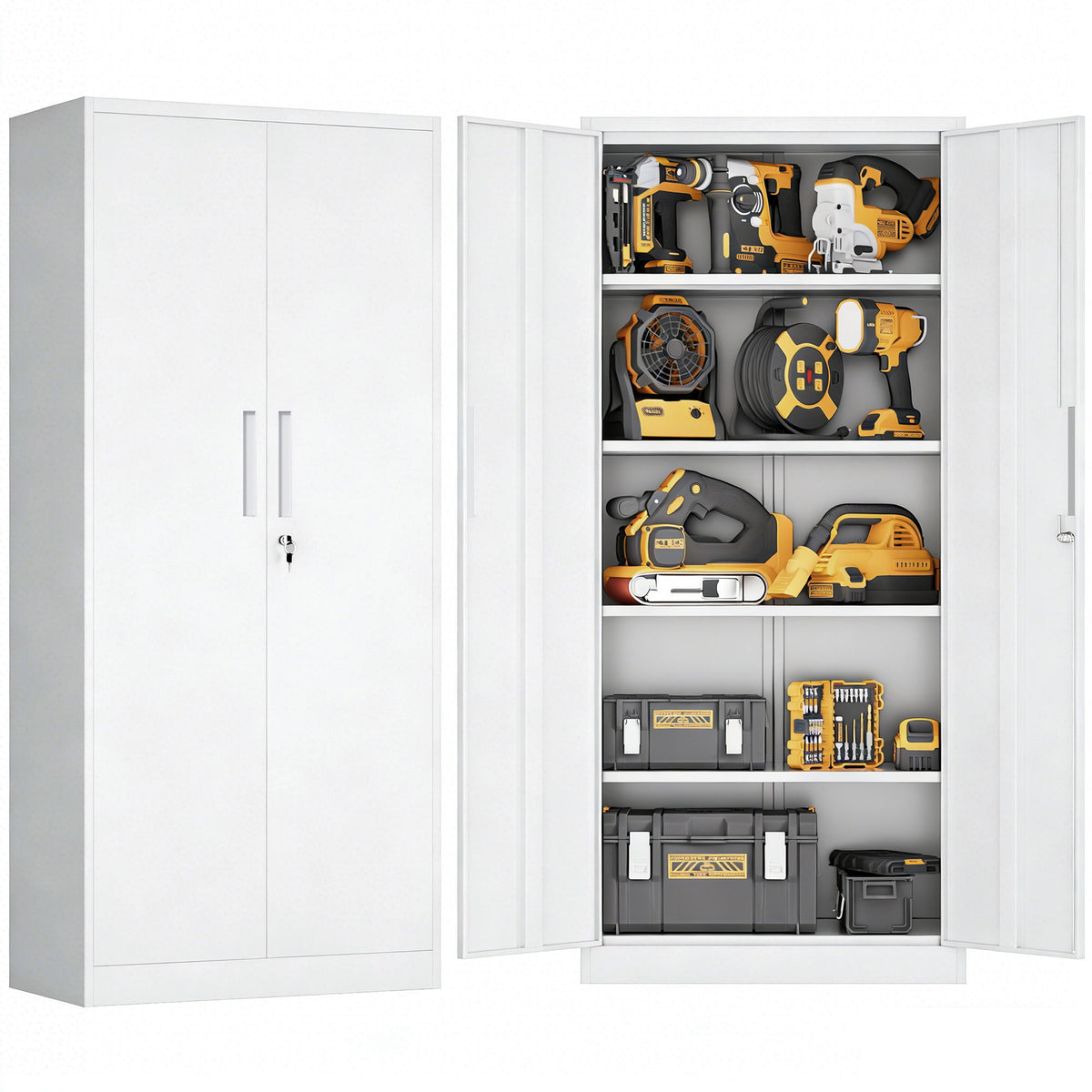 Steel garage storage cabinet with adjustable shelves and lock by HouseOfZazla, white finish on Tampa Home & Garden Store