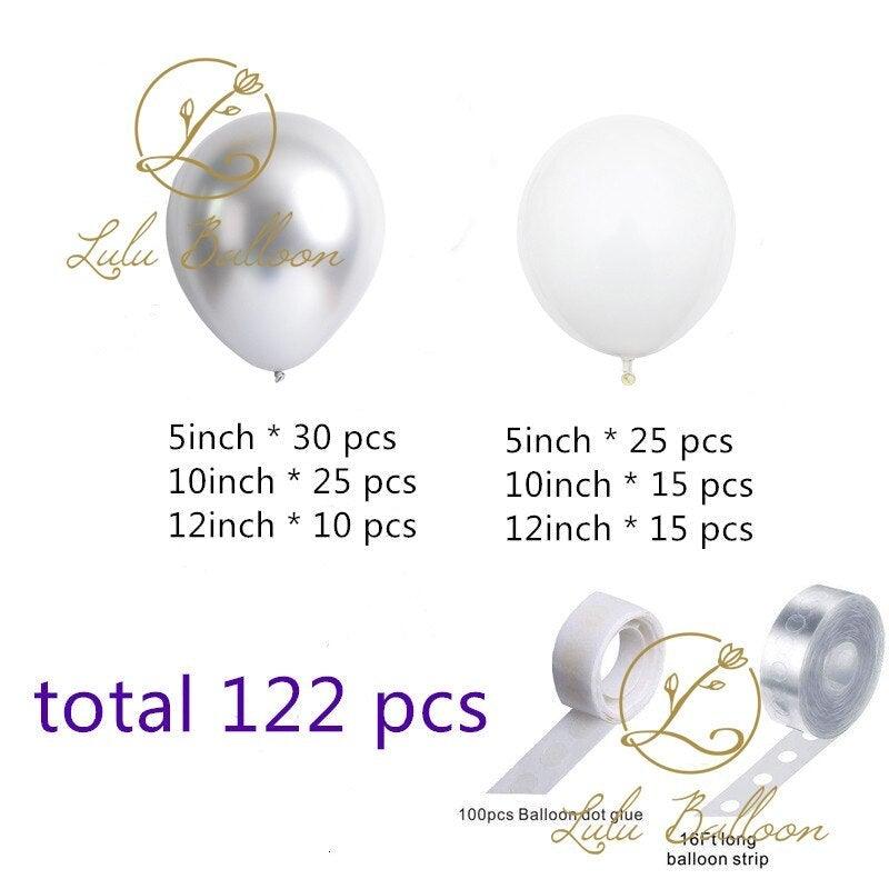 Balloon arch garland kit Stevvex, white silver latex, 122 pcs, 5/10/12in balloons on Tampa Home & Garden Store
