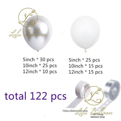 Balloon arch garland kit Stevvex, white silver latex, 122 pcs, 5/10/12in balloons on Tampa Home & Garden Store