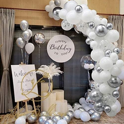 Balloon arch kit Stevvex, 122-piece white and silver latex decor for weddings doorway on Tampa Home & Garden Store