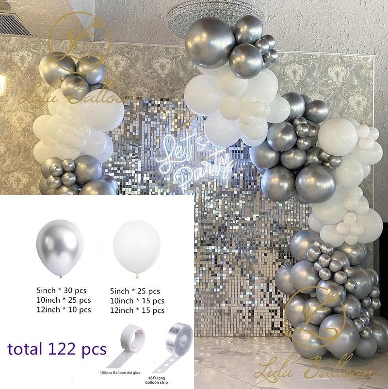 Balloon Arch Garland Kit Stevvex 122 pcs White Silver Latex for Baby Shower and Wedding on Tampa Home & Garden Store