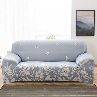 Stretch sofa cover FLIPSTYLEZLLC, light blue floral print on sofa on Tampa Home & Garden Store