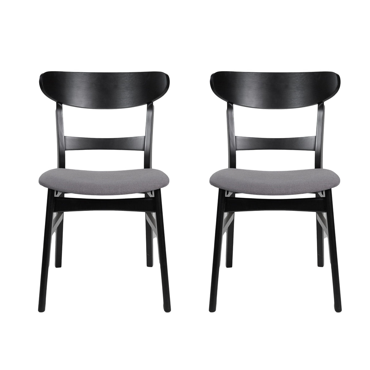 Pair of dark gray upholstered side chairs with black wood frames by HouseOfZazla on Tampa Home & Garden Store