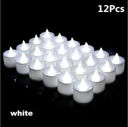 Flameless LED tea light candles, 12 Pcs white, battery-operated Stevvex wedding and party decor on Tampa Home & Garden Store