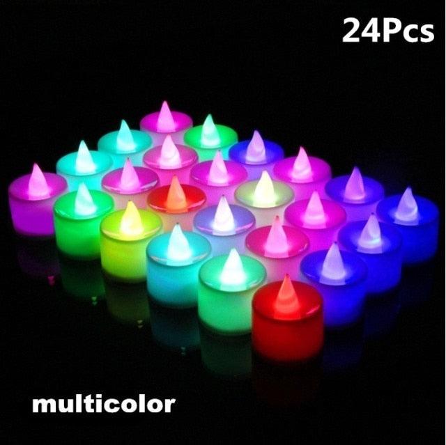 Stevvex flameless LED tea lights 24pcs multicolor, battery-operated wedding candles on Tampa Home & Garden Store
