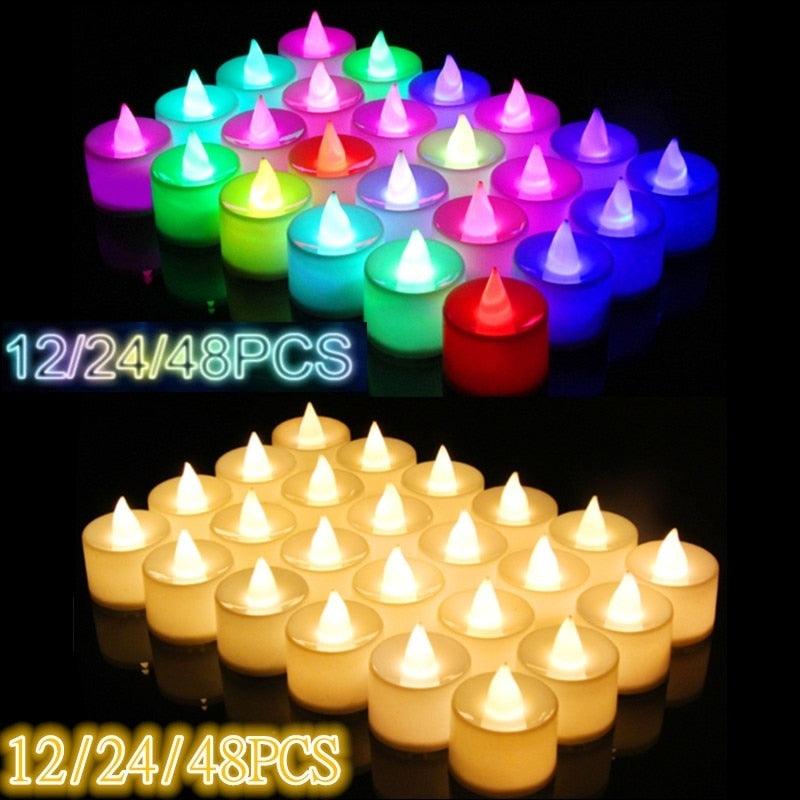 Stevvex flameless LED tea light candles, 12/24/48 pcs, colorful warm-white, battery-operated on Tampa Home & Garden Store