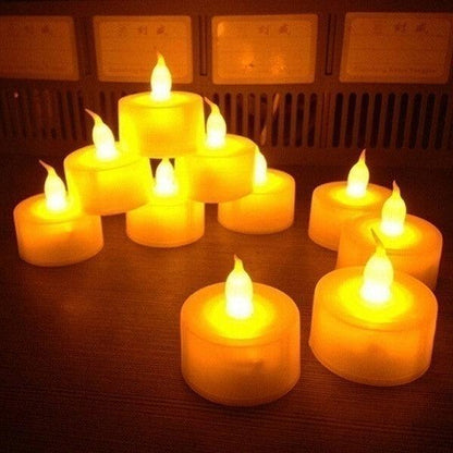 Stevvex flameless LED tea lights in warm yellow for wedding decor on Tampa Home & Garden Store