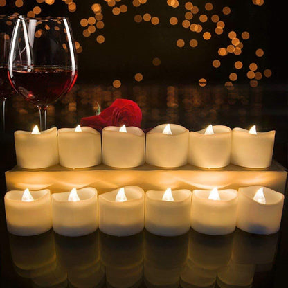 Flameless LED tea lights, 24-pc with remote and timer, ivory wax look, warm flicker Stevvex on Tampa Home & Garden Store