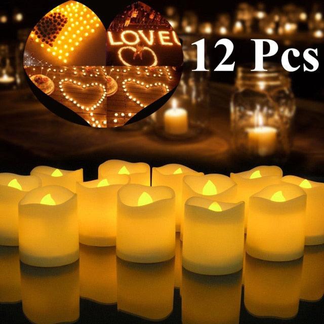 Stevvex flameless LED tea lights, 12 pcs with remote and timer, warm yellow flicker glow on Tampa Home & Garden Store