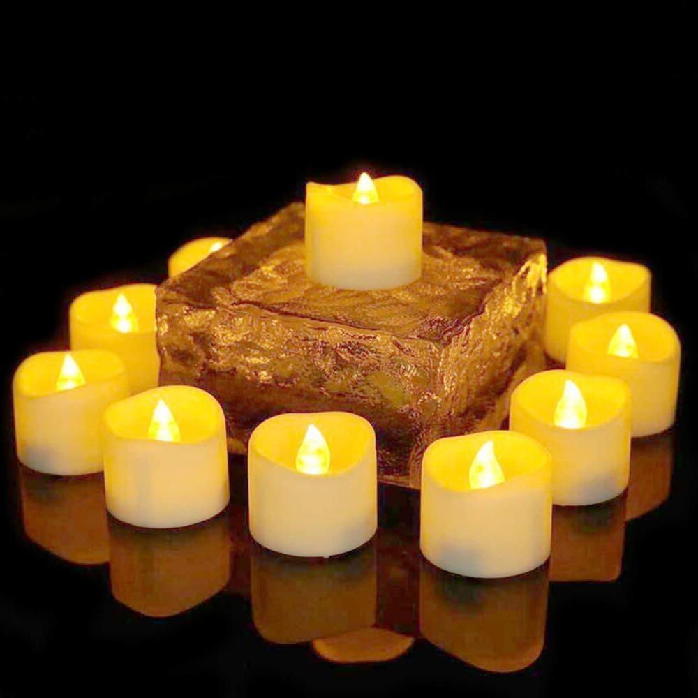 Stevvex flameless LED tea lights warm yellow, battery powered, 12/24 pcs on Tampa Home & Garden Store