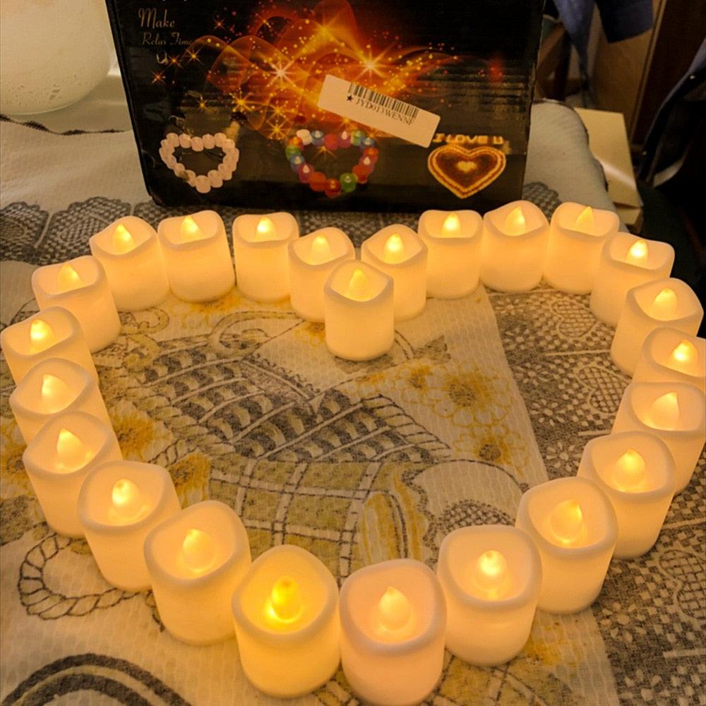 Stevvex flameless LED tea lights 24pc with remote, battery powered flickering candle glow on Tampa Home & Garden Store