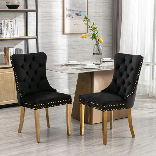 Nikki Modern Tufted Dining Chair Set of 2 in black velvet with gold nailhead trim on Tampa Home & Garden Store