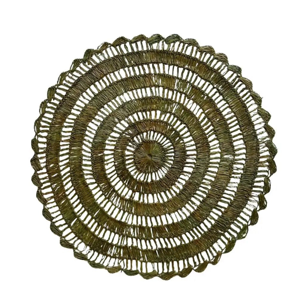 Buriti straw placemat by Talah Home, woven olive-green placemat for sustainable dining on Tampa Home & Garden Store