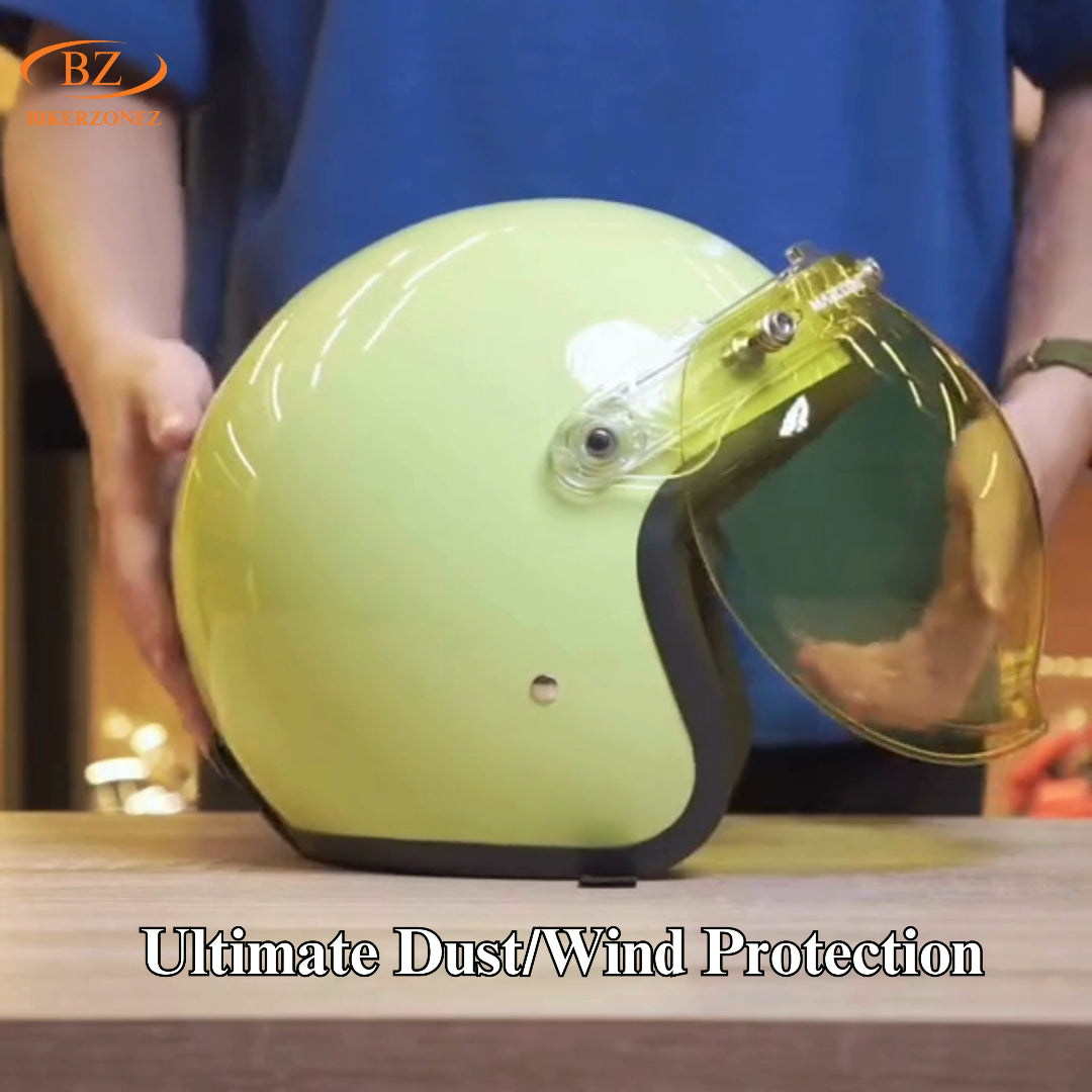 Retro Bubble Shield Visor for motorcycle helmet by BikerZoneZ lime shell yellow visor on Tampa Home & Garden Store