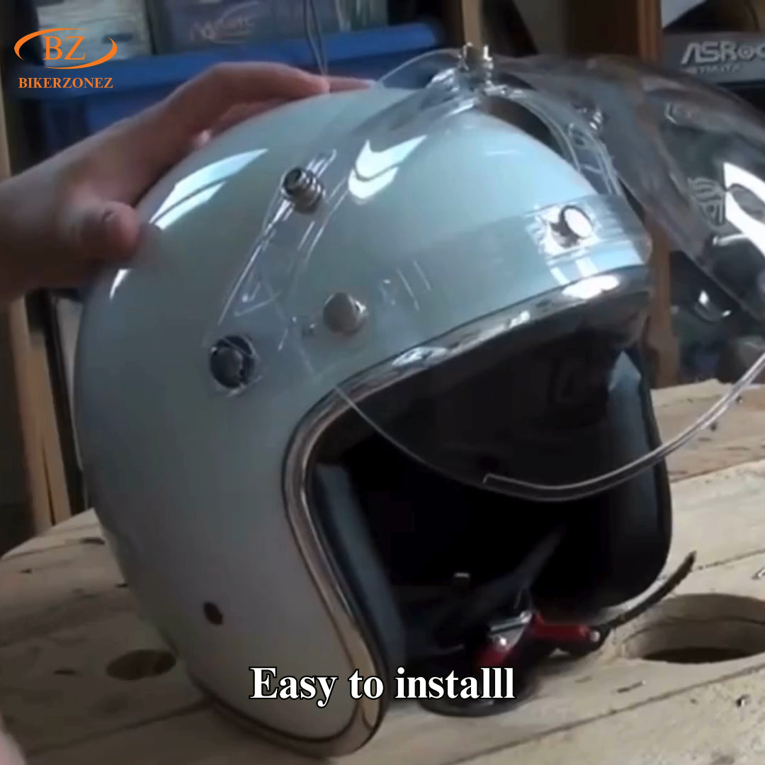 Retro Bubble Shield Visor by BikerZoneZ for motorcycle helmet; clear three-buckle design on Tampa Home & Garden Store