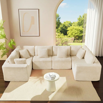 Unique Piece Furniture cream modular U-shaped stationary sofa with ribbed fabric cushions on Tampa Home & Garden Store