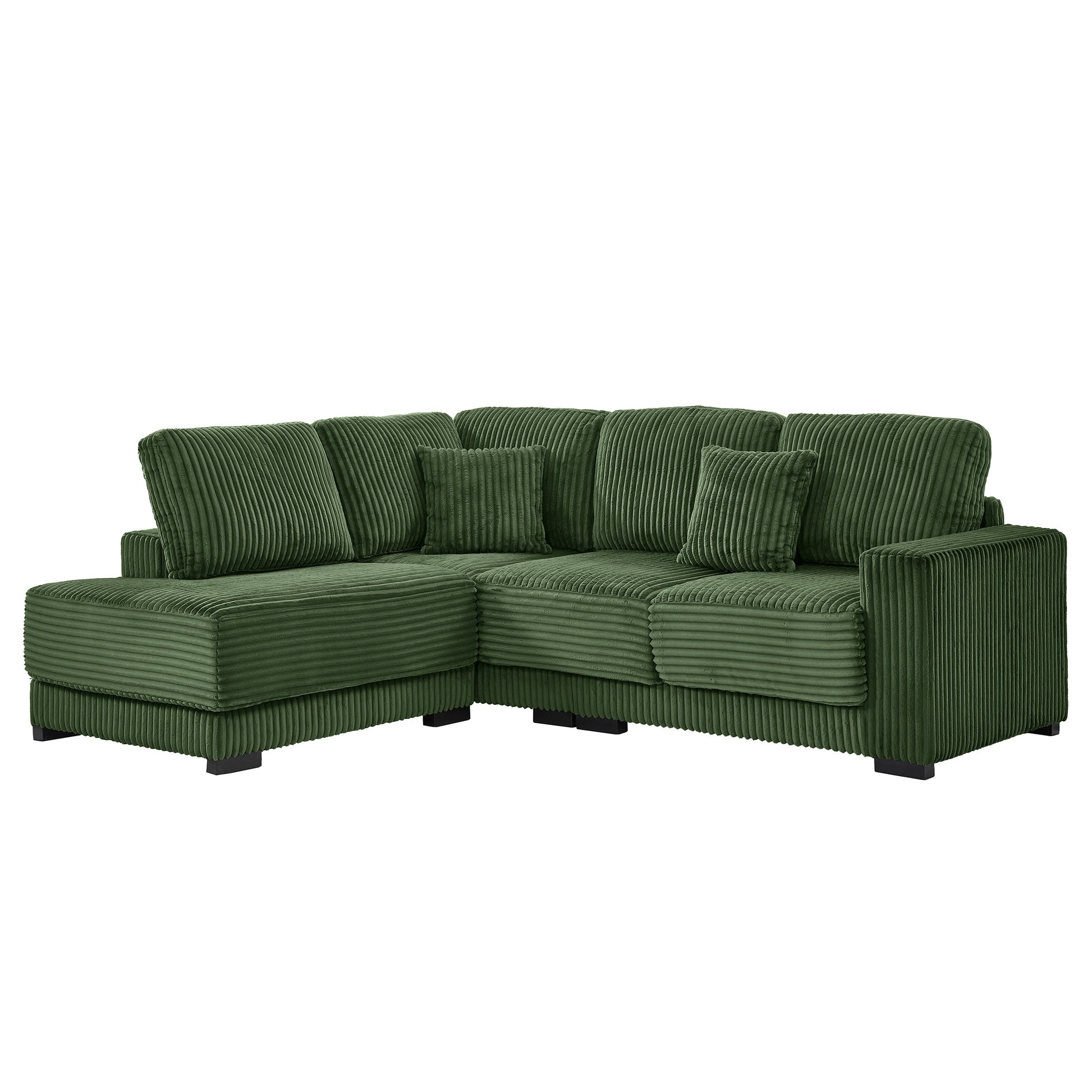 93-inch L-shaped sectional sofa by HouseOfZazla in green corduroy upholstery with ottoman on Tampa Home & Garden Store
