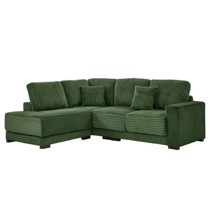 93-inch L-shaped sectional sofa by HouseOfZazla in green corduroy upholstery with ottoman on Tampa Home & Garden Store