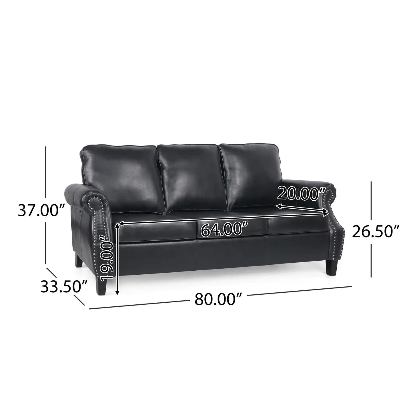Contemporary 3 Seater Sofa with nailhead trim in black leather by HouseOfZazla on Tampa Home & Garden Store