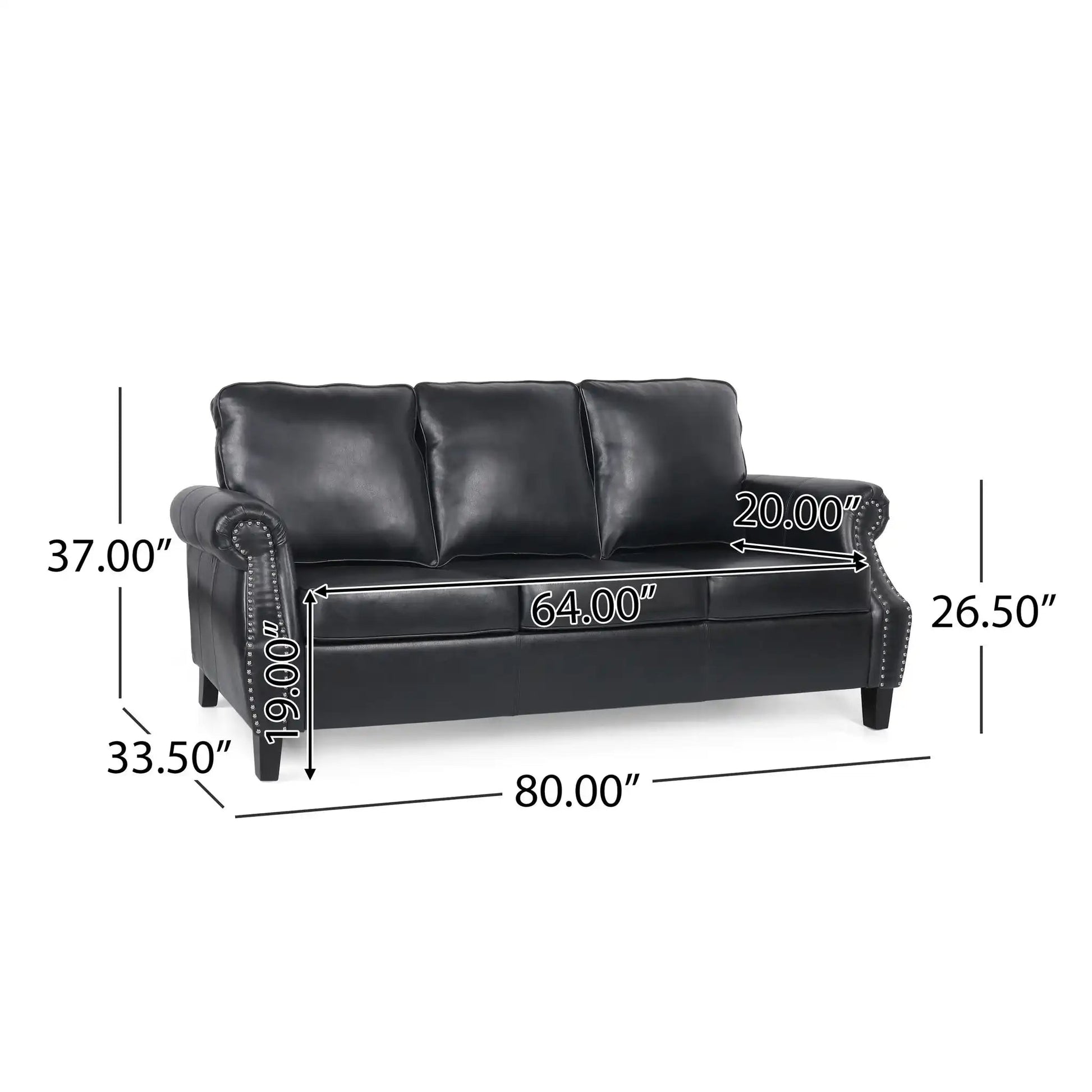 Contemporary 3 Seater Sofa with nailhead trim in black leather by HouseOfZazla on Tampa Home & Garden Store