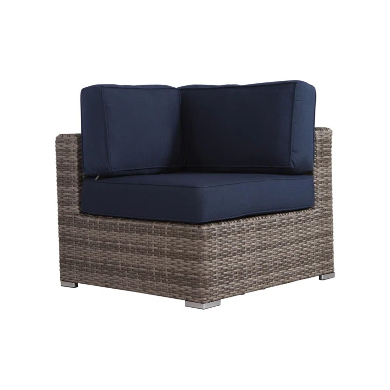 Wicker outdoor sectional sofa with navy cushions, HouseOfZazla 2-piece set on Tampa Home & Garden Store