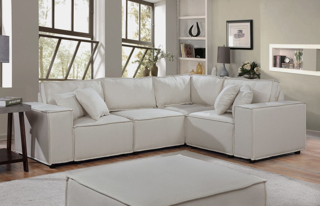 Melrose modular sectional sofa with ottoman, cream fabric 2-piece living room set on Tampa Home & Garden Store