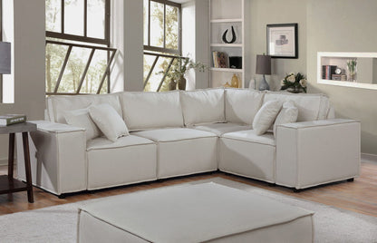 Melrose modular sectional sofa with ottoman, cream fabric 2-piece living room set on Tampa Home & Garden Store