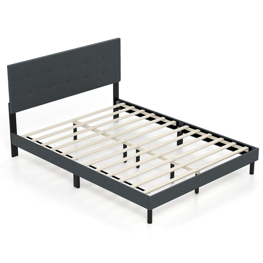 Queen Size Upholstered Bed Frame Linen Platform Bed-Dark Gray - Tampa Home & Garden Store
