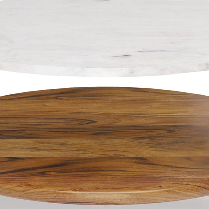 Wagner round marble and wood coffee table with white marble top and warm wood base on Tampa Home & Garden Store