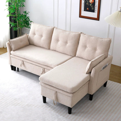 Beige fabric L-shaped reversible chaise sectional sofa with built-in storage, cozy cushions on Tampa Home & Garden Store
