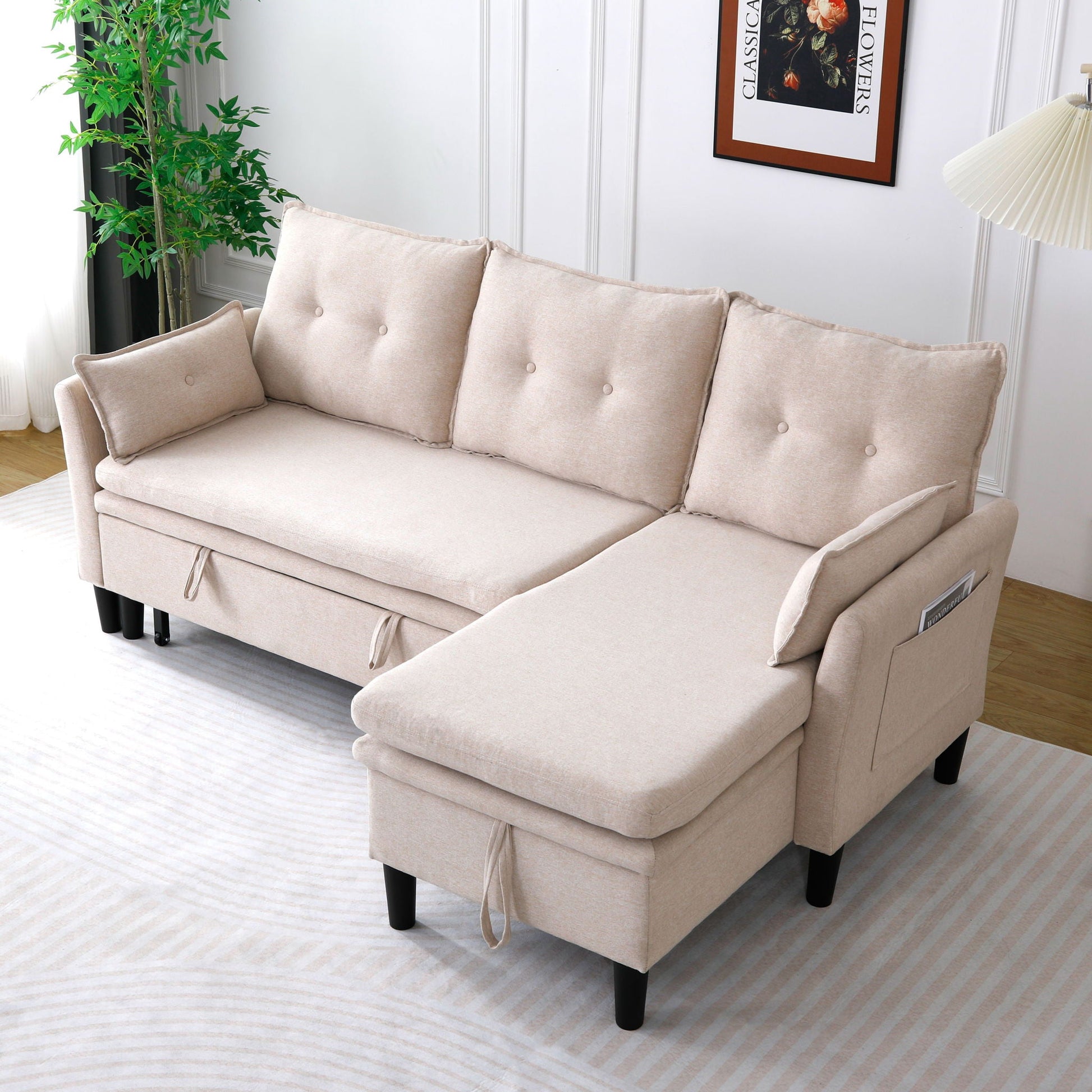 L-Shaped Reversible Chaise Sectional Sofa With Storage beige fabric by HouseOfZazla on Tampa Home & Garden Store
