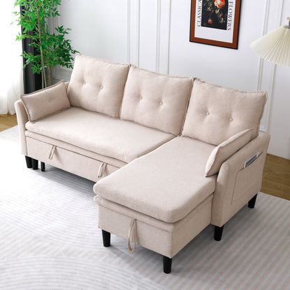 L-Shaped Reversible Chaise Sectional Sofa With Storage beige fabric by HouseOfZazla on Tampa Home & Garden Store