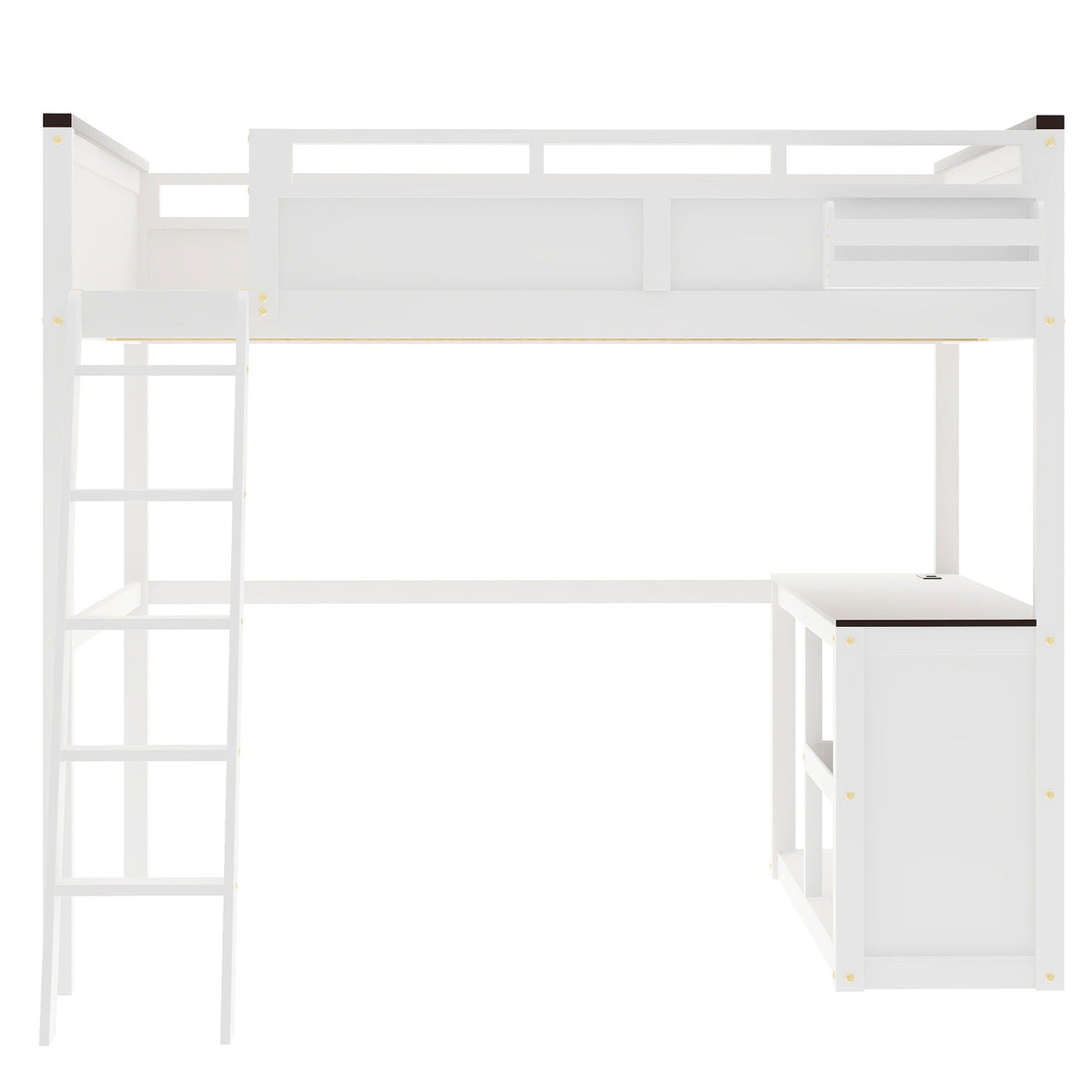 Queen size white loft bed with desk, open shelf, storage box and USB charging by HouseOfZazla on Tampa Home & Garden Store