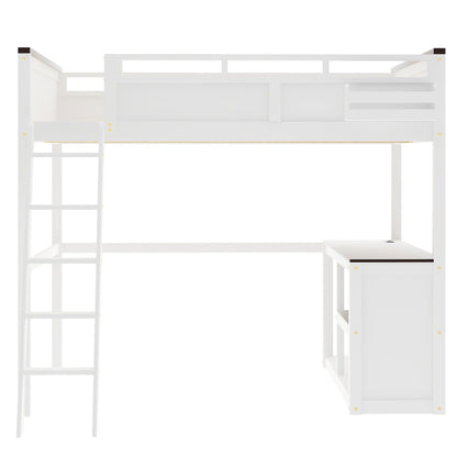Queen size white loft bed with desk, open shelf, storage box and USB charging by HouseOfZazla on Tampa Home & Garden Store