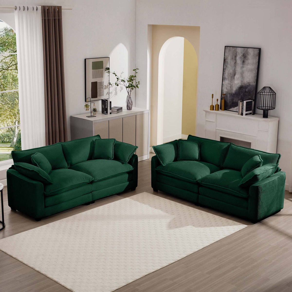Elegant Oversized Sectional Sofa Set green fabric with deep seats 3-piece by HouseOfZazla on Tampa Home & Garden Store