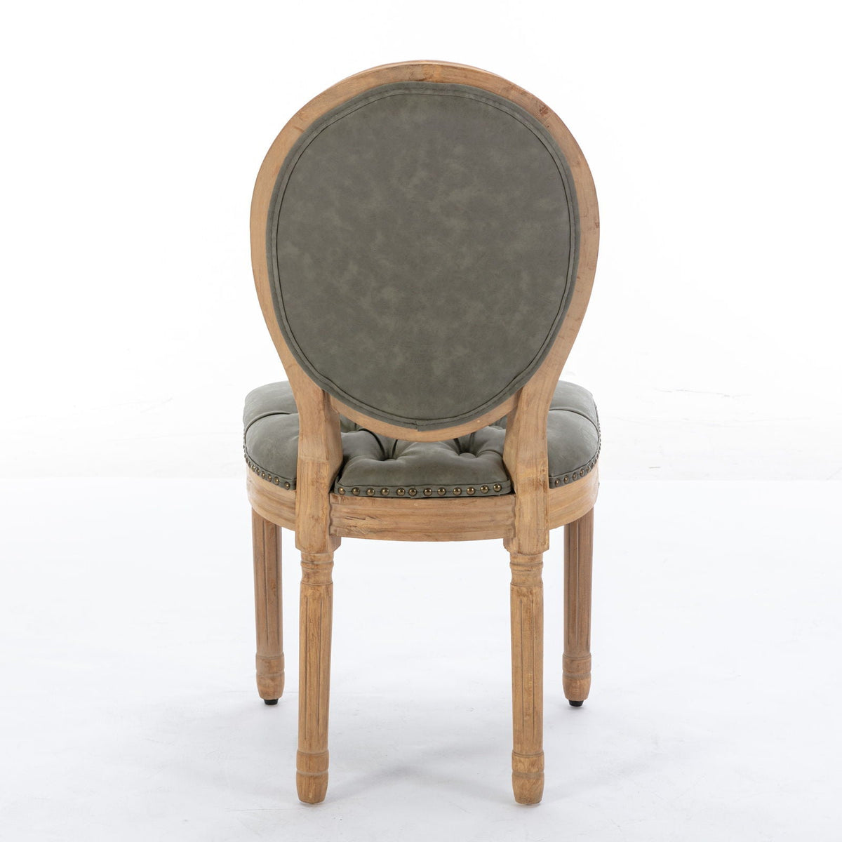 French style solid wood dining chair with grey upholstered oval back and nailhead trim on Tampa Home & Garden Store