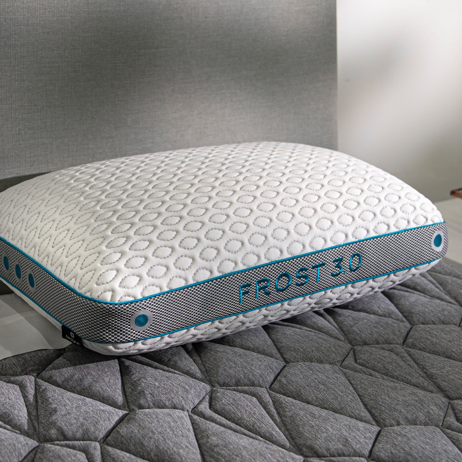 BedGear Frost Pillow 3.0 cooling pillow white cover with blue piping on Tampa Home & Garden Store