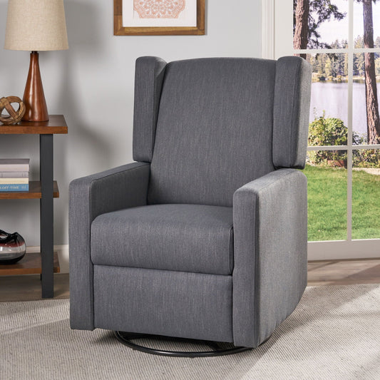 Landau Contemporary Fabric Upholstered Swivel Recliner by HouseOfZazla in dark gray fabric on Tampa Home & Garden Store