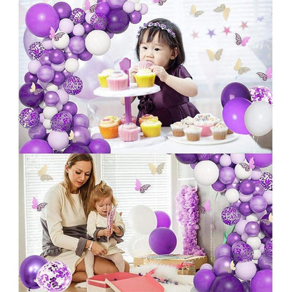 Garland Arch Kit 124 pcs white purple metallic balloons with butterflies Stevvex on Tampa Home & Garden Store